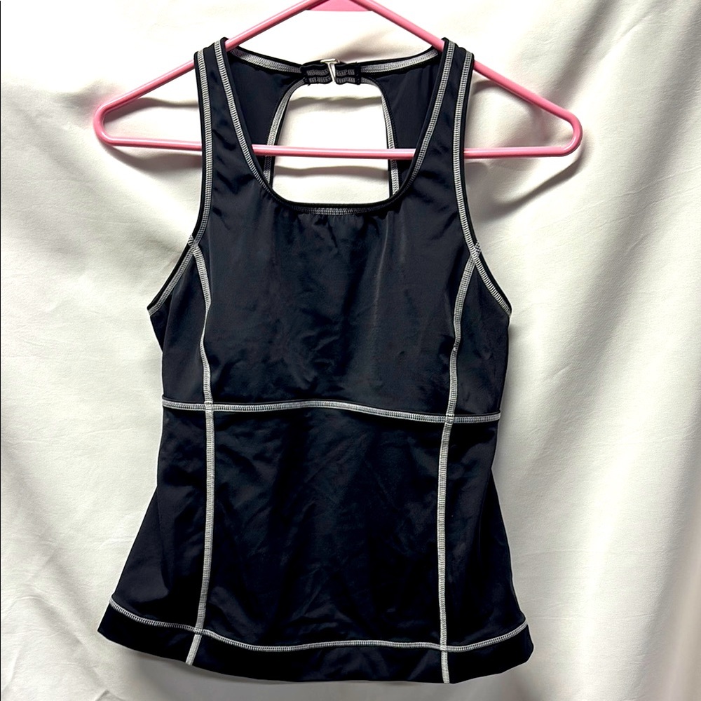 Lands End Black Athletic Tank Top with White Trim